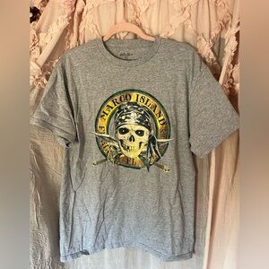 Marco Island Skull Graphic Tee - Grey with Yellow & Green Print